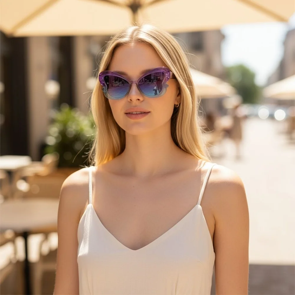 Butterfly Sunglasses Gradient Purple Yellow Blue, Adult